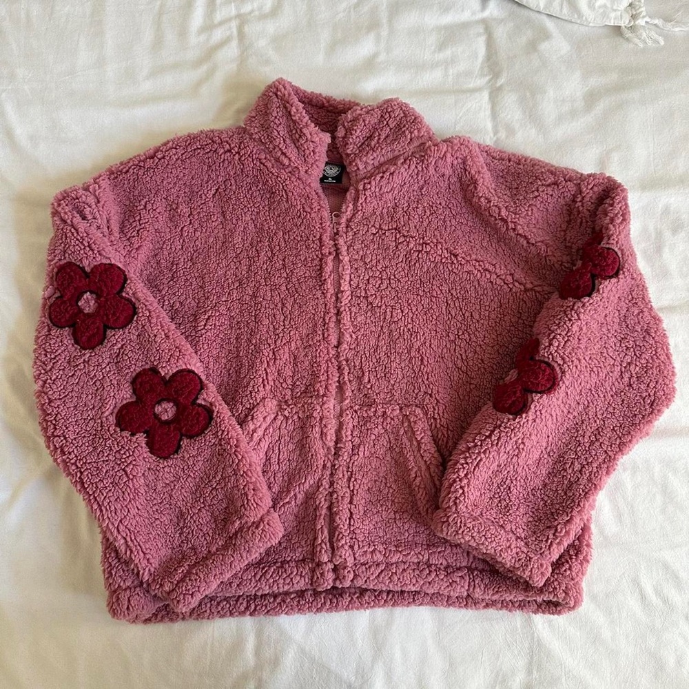 PACSUN PINK SHERPA ZIP UP JACKET